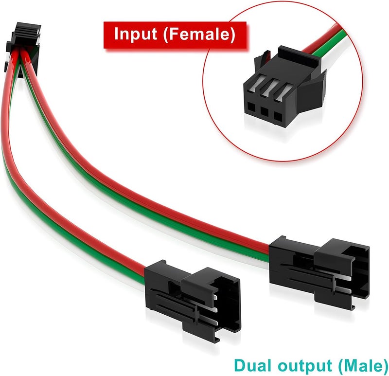 VISDOLL 8Pcs JST SM 3Pin 1 to 2 Connectors 22AWG Wire Female/Male LED Connector 15cm for WS2812B WS2811 WS2812 WS2814 SK6812 CCT LED Strip Light (3pin SM Splitter 1 to 2) - Image 2